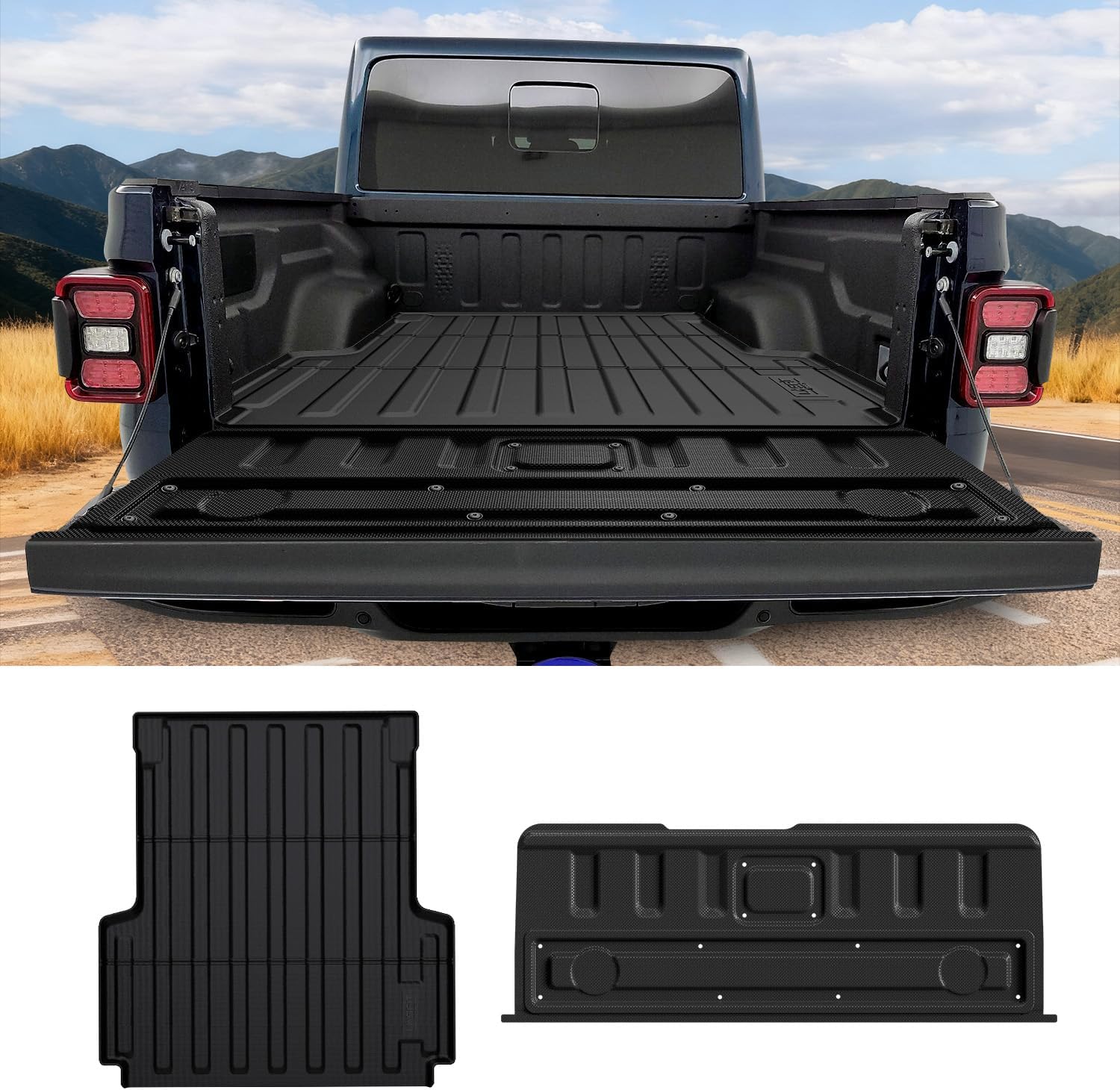 LASFIT 5FT Bed Liner & Tailgate Mat for Jeep Gladiator JT 2026 2025 2024 2023 2022 2021 2020 (60 inches), All Weather TPE Truck Bed Mat Bed Liner Protector Liner Replacement Accessories Tailgate Cover