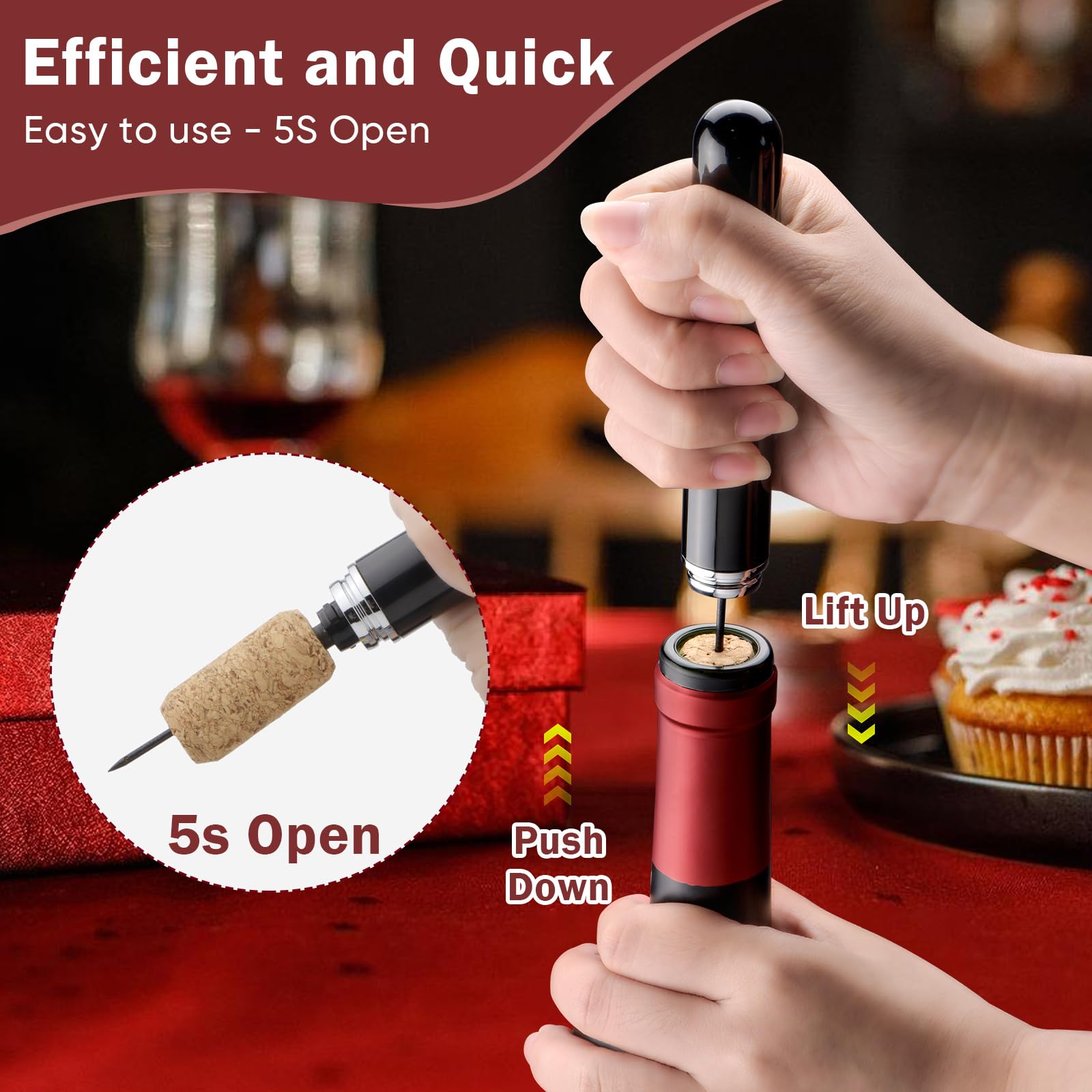 Sacacorchos de Bomba, Abrebotellas Aire Presión con Corta Cápsulas y Tapones de Botella, Accesorios Vino Portátil para Viaje Fiesta Boda, Regalo para los Amantes del Vino