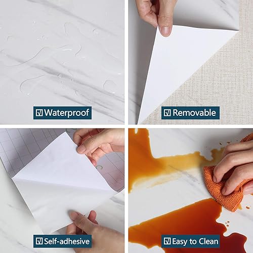 Miniatura 6 de VEELIKE Papel de contacto de mármol blanco de 15.7 x 236 pulgadas para encimeras, papel tapiz impermeable para despegar y pegar, autoadhesivo,
