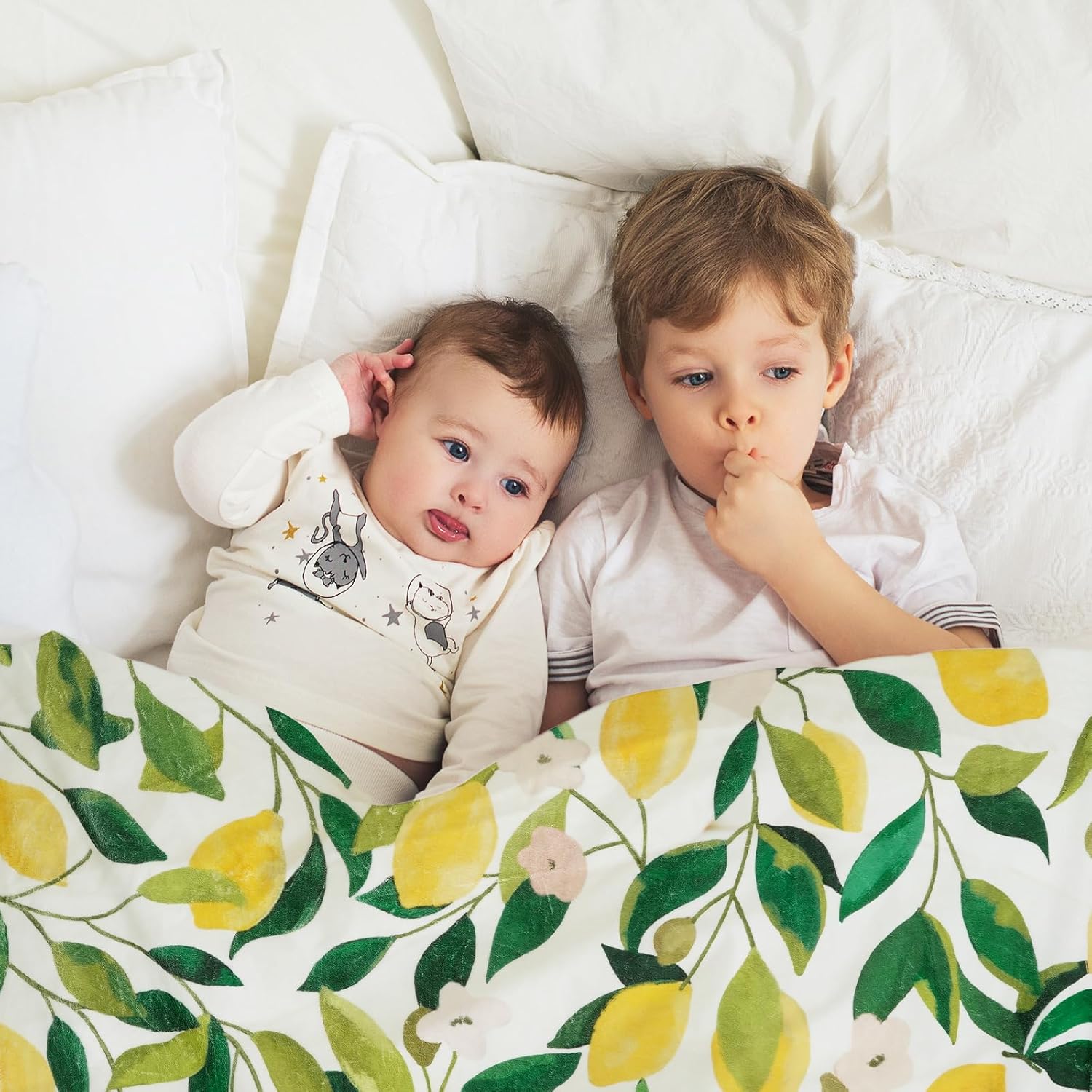 JarThenaAMCS Lemon Fuzzy Blanket 60 x 50 Inch Yellow Lemon Green Leaves Throw Blanket Spring Summer Soft Warm Flannel Blankets for Home Chair Sofa Couch