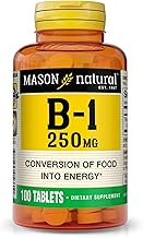 MASON NATURAL Vitamin B,1 Thiamine 250 mg, 100 Day Supply Dietary Supplement, Easy,to,Swallow Tablets, Support Energy Production & Healthy Metabolism
