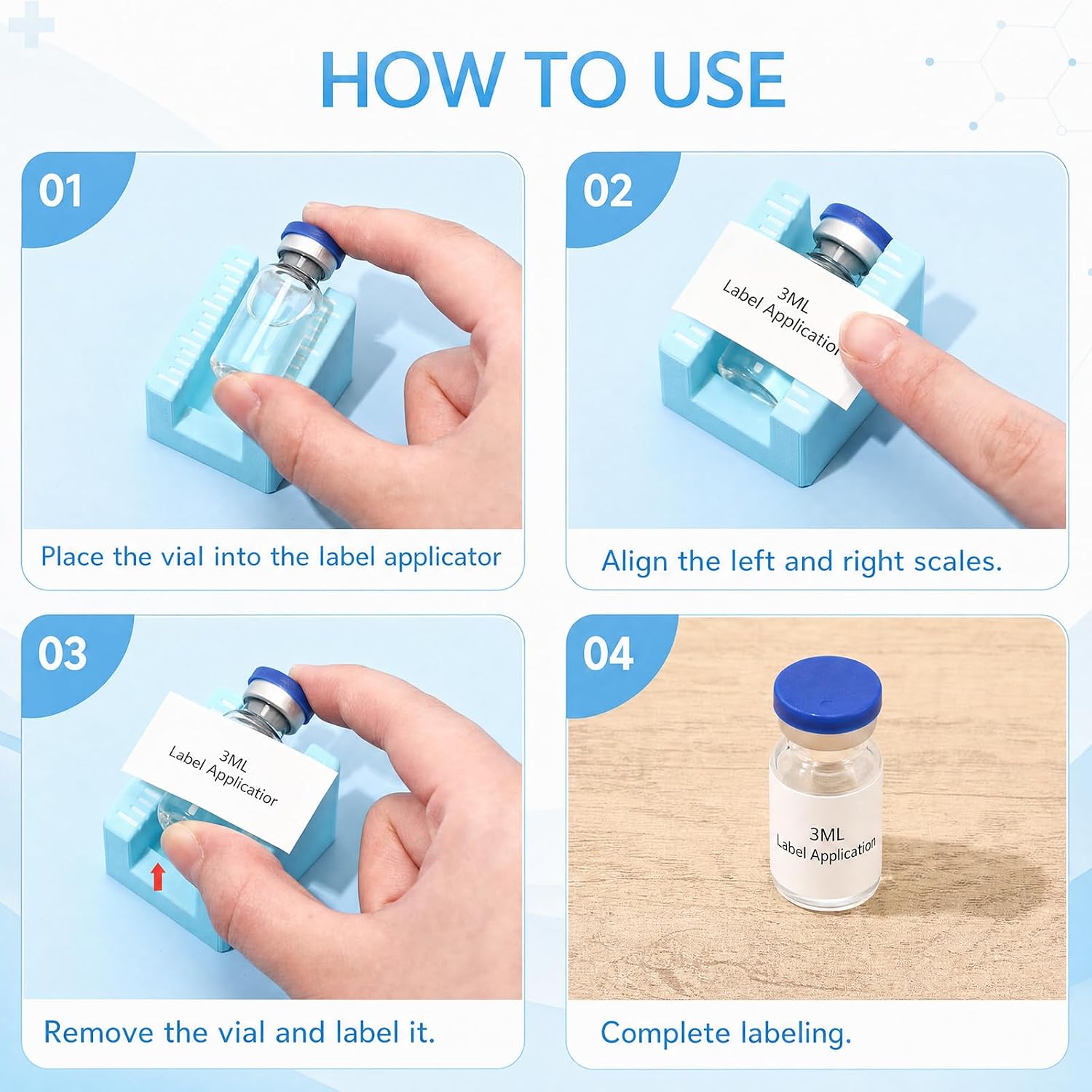 Sawysine 2pcs Peptide Vial Label Applicators for 3ml /10ml Vials, Small Bottle Label Applicators, Time-Saving Handheld Sticker Alignment Tool for Lab Clinic DIY Home Organization