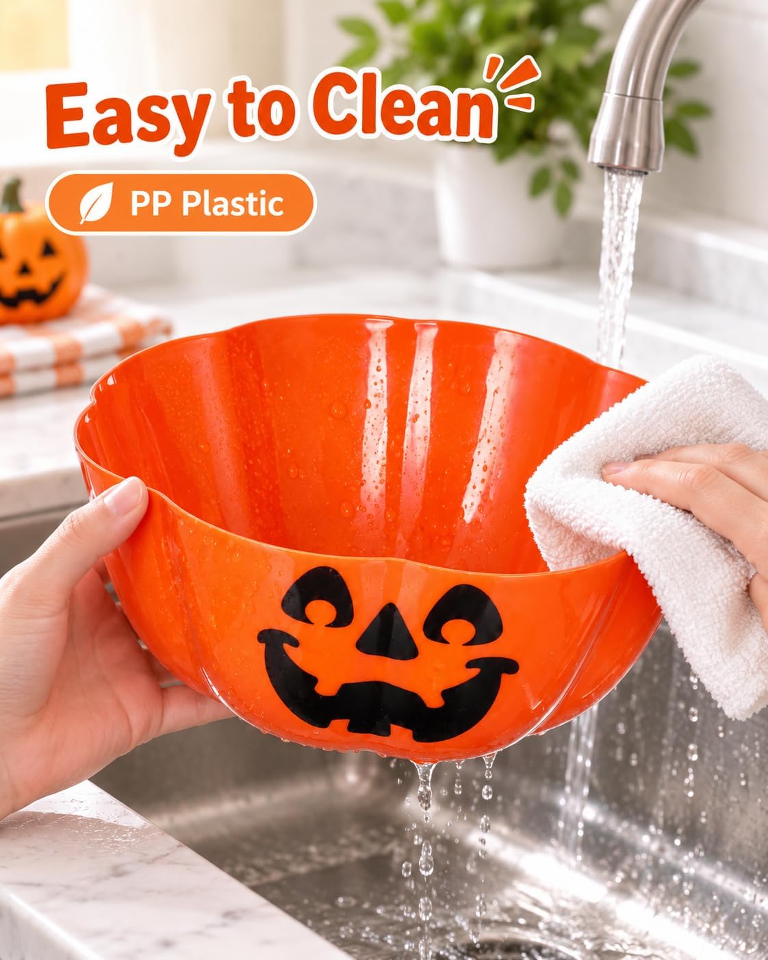 Baluue Halloween Candy Bowl 11.6 Inch Large Plastic Trick Treat Candy Bowls with Bat Ghost Jack-O-Lantern Orange Treats Serving Trays for Halloween Parties Supplies