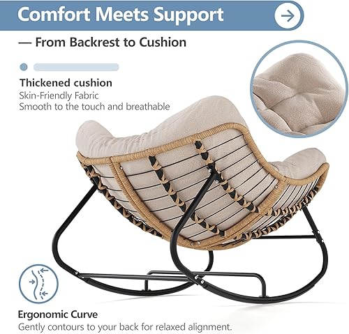 Vista 24 de SWITTE Mecedora para exteriores, de gran tamaño, para patio, cómoda sala de lectura de mimbre, silla de huevo interior para dormitorio, sala de Gris