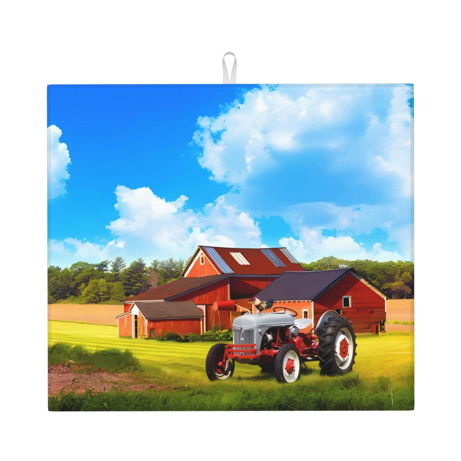 YYHHAOFA Company Farm Tractor Prints Kitchen Drying Mat – Highly Absorbent Microfiber Throw, Non-Slip Counter Cover for Dishes, Fade-Resistant Print & Appliance Protection