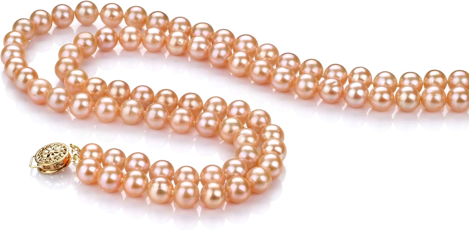 Ulrike Pink 6-7mm Double Strand AA Quality Freshwater Gold filled Cultured Pearl Necklace For Women