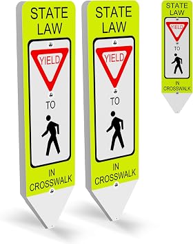 Impact Recovery - Replacement Panels for In-Street Pedestrian Crosswalk Signs - Slow Down Street Sign - Pedestrian Crossing Metal Sign - Pack of 2 Yield Signs