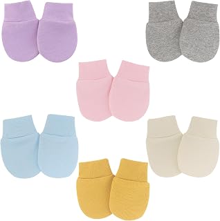 6 Pares Manoplas de Algodón Suave para Bebé, Manoplas Antiarañazos para Bebés Recién Nacidos, Guantes de Algodón para Bebés, Manoplas Antiarañazos de Algodón Puro, para Bebé Niño Niña 6 Colores