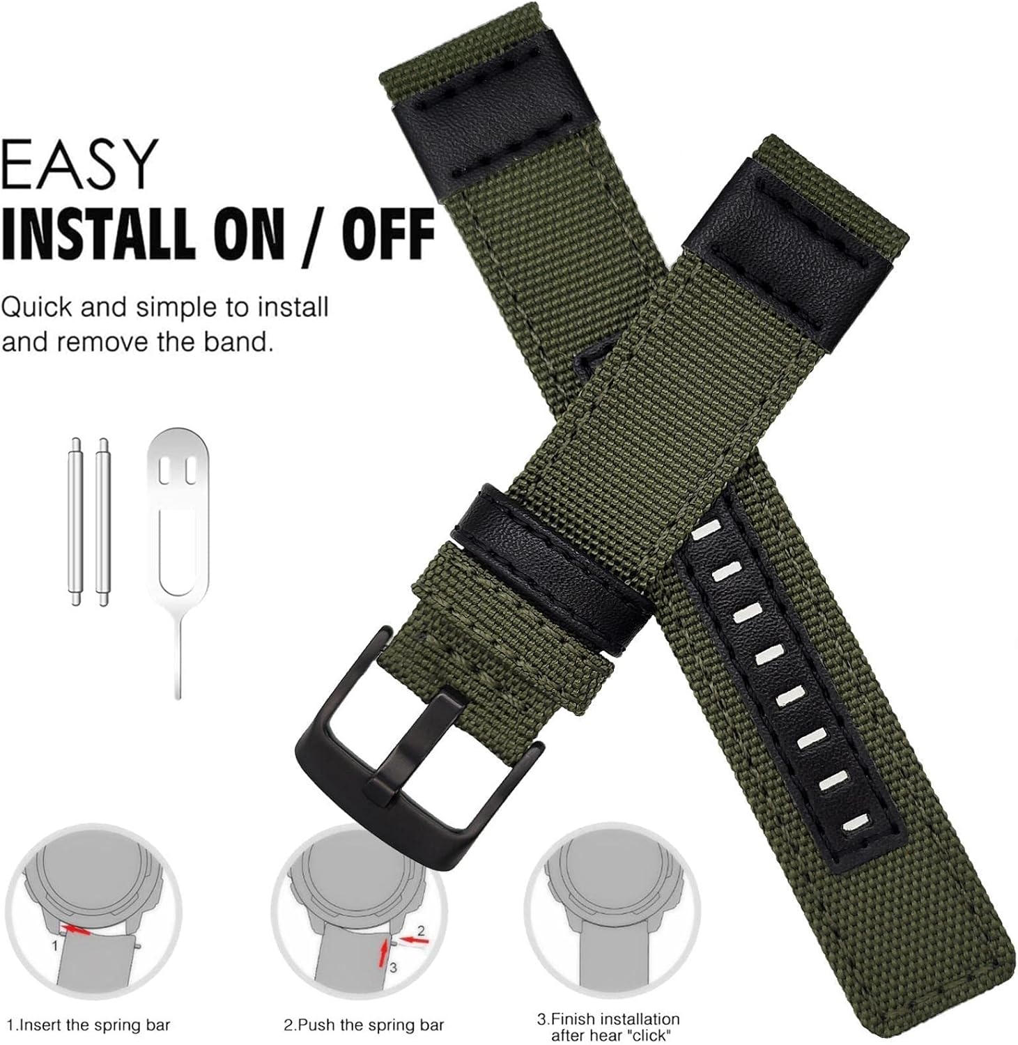 Abanen 22mm Nylon Military Style Watch Bands for Garmin Instinct/Instinct 2 Solar, Woven Fabric Durable Wristband Strap for Garmin Instinct Tactical/Tide/Esports/Instinct Solar
