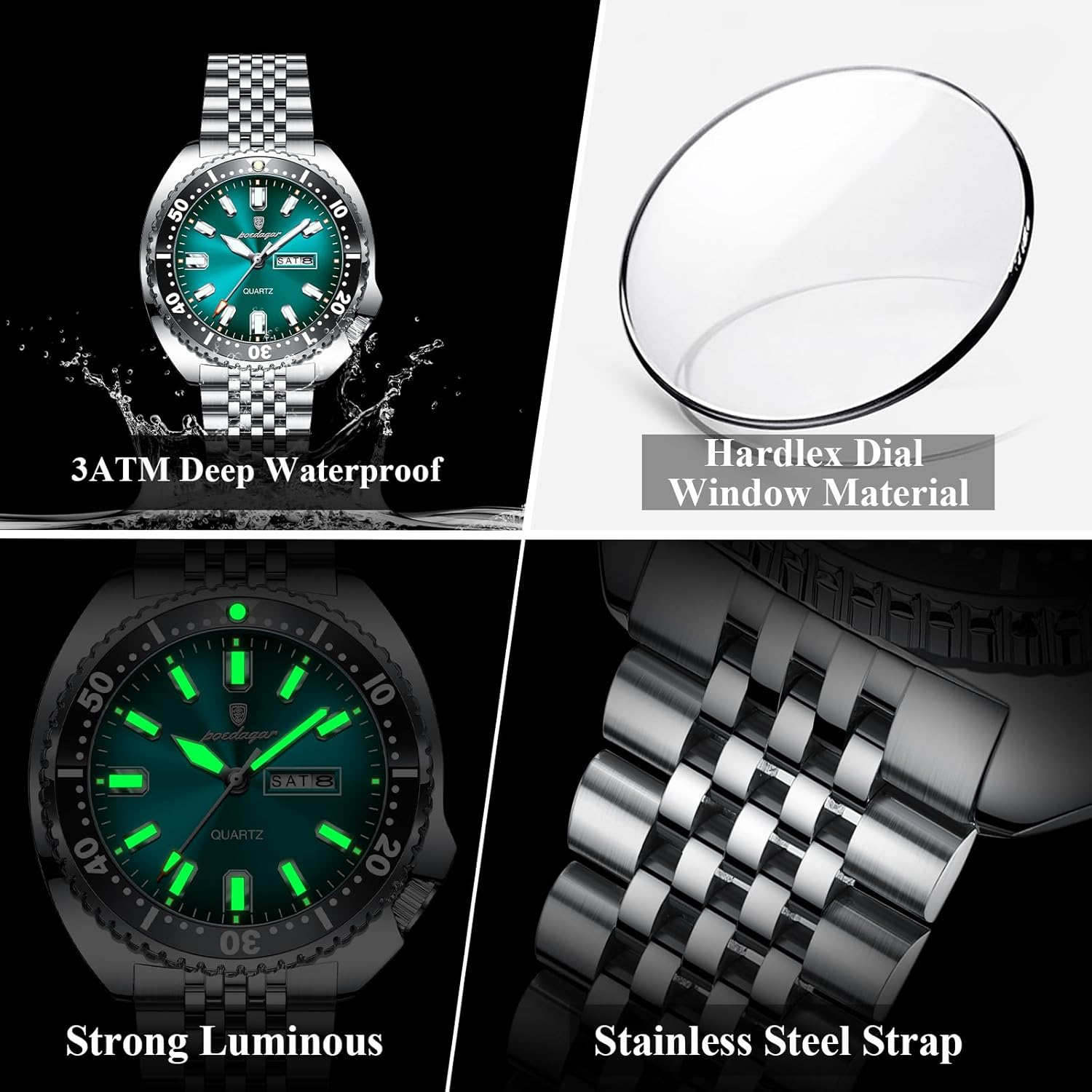 Business Men Watch Date Week Waterproof Luminous Luxury Man Wristwatch Sports Stainless Steel Men's Fashion Quartz Watches Male - Image 3
