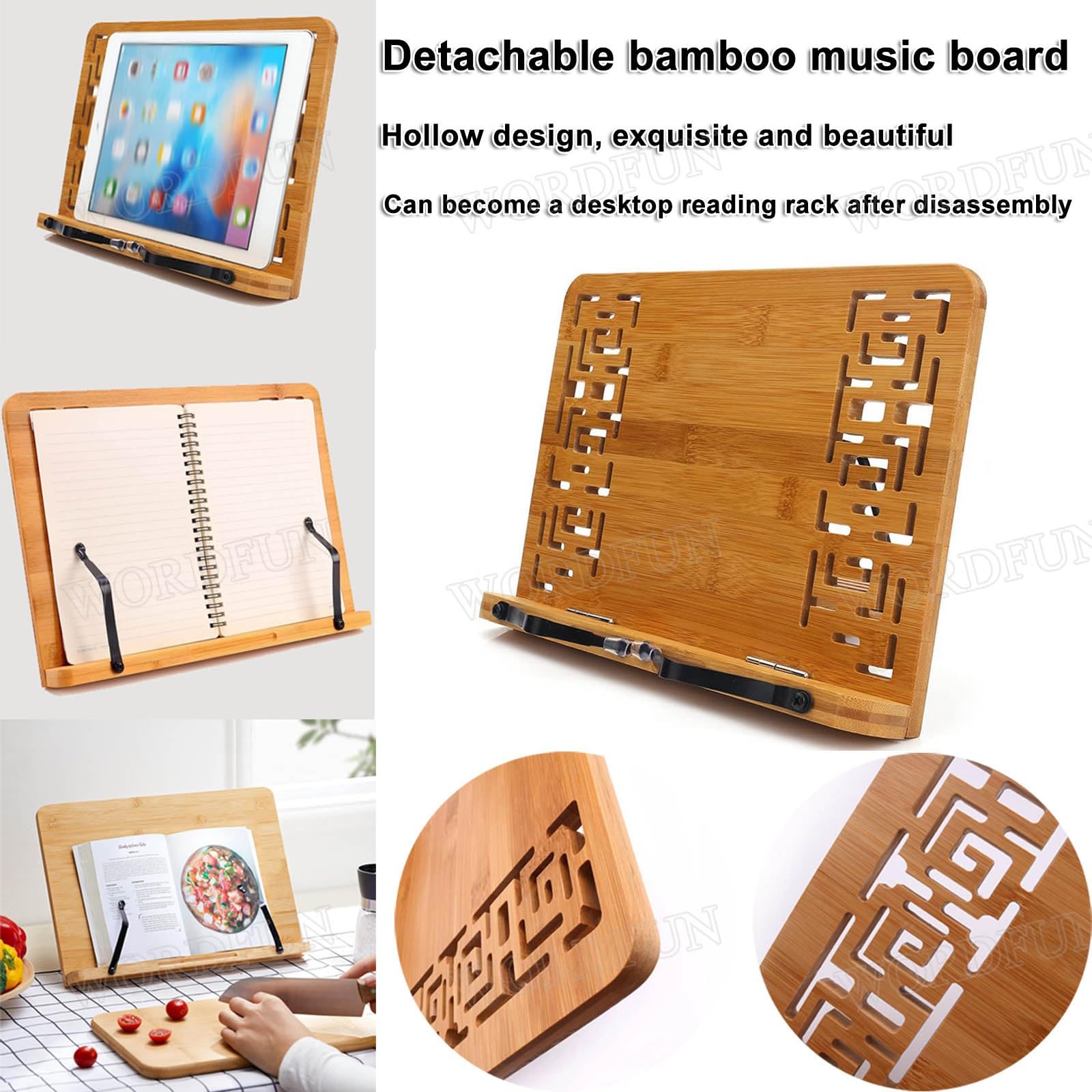 Atril de partituras portátil y cómodo, Atril de bambú para Libros, Soporte de Lectura, Altura y ángulo Ajustables, Peso Ligero, Extra Estable, con Bolsa de Transporte