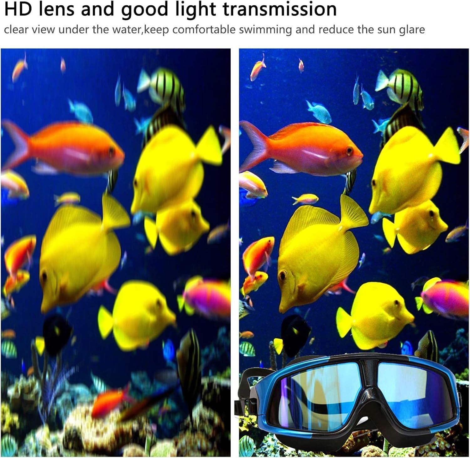 Farsighted +2.0 to +6.0 Optical Swim Goggles, Anti-Fog, UV Protected Big mask swimming goggles (Blue)