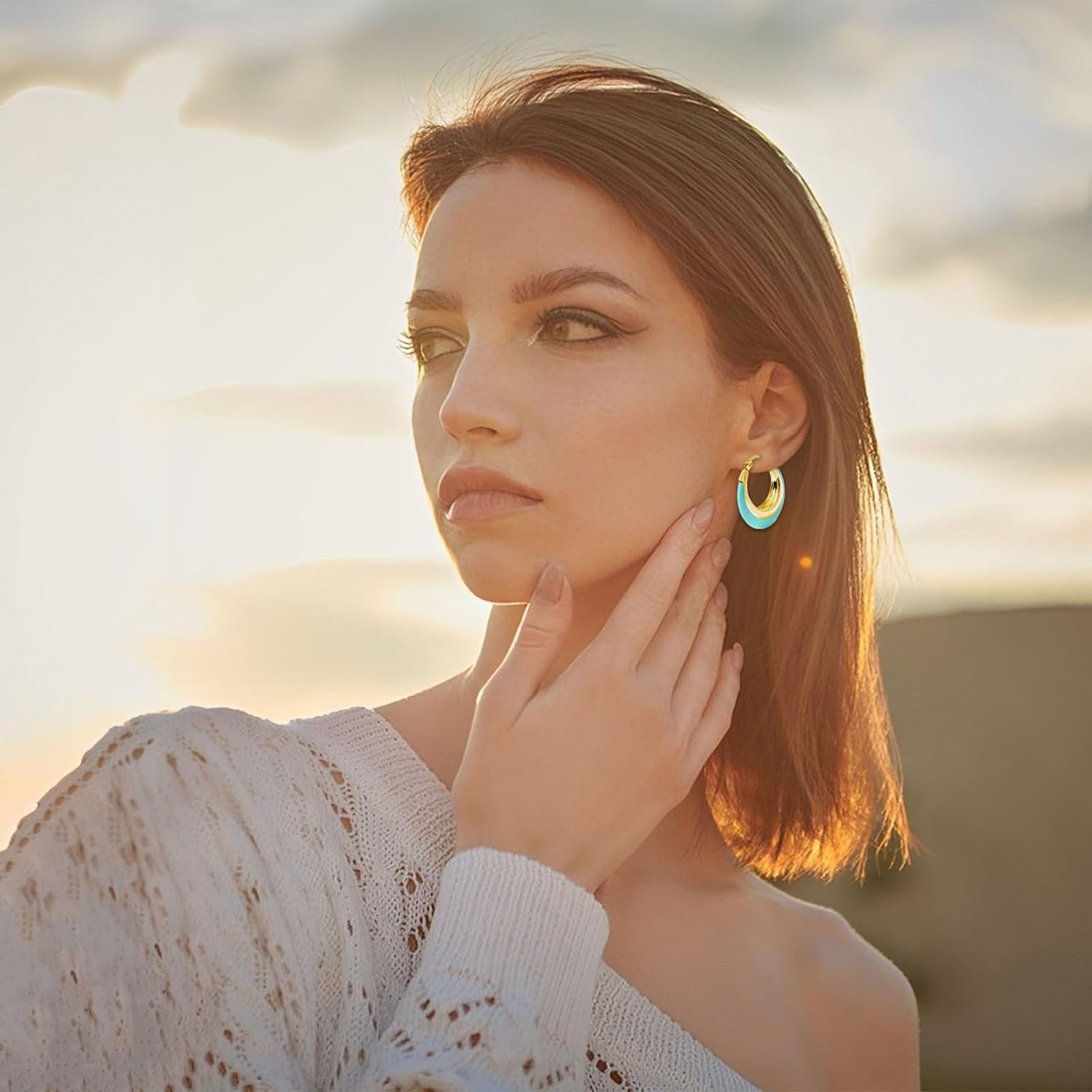 Chunky Enamel Hoop Earrings for Women 18K Gold Plated Colorful Huggie Earrings Enamel Jewelry Valentine's Day Gift for Girlfriend Wife - Image 5