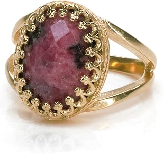 Rose Gold Rhodonite Ring - Fashionable Oval Rings for Women - Natural Gem Rings, Vintage Rings, Stackable Rings, Unique Engagement Ring - Custom Jewelry Ring for Her