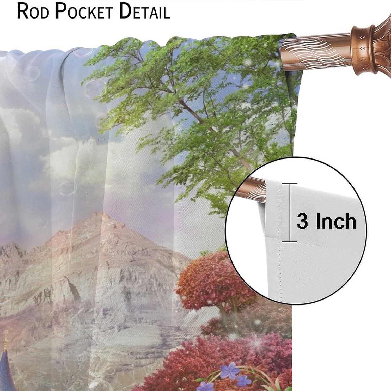 Kids Girl Children's Room Curtain Fairy Tale World Princess Castle Flower Garden for Living Room Bedroom Decor Printed Blackout Rod Pocket Window Drapes 42x45in