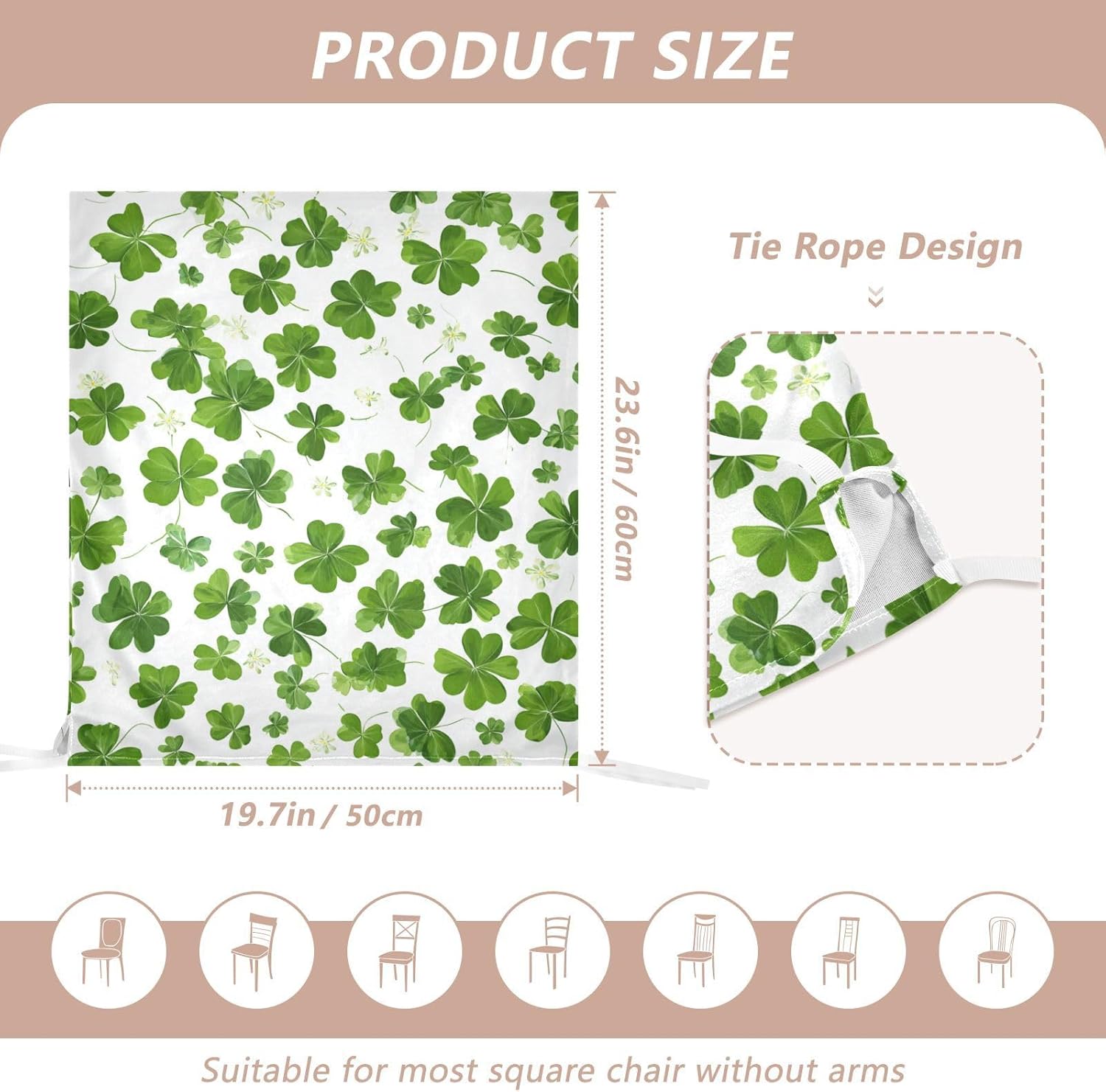 ALAZA Cute Green Clovers Chair Back Cover Set of 6, Washable Reusable Removable Chair Slipcovers Decorative Chair Cover for Home Kitchen Wedding Party