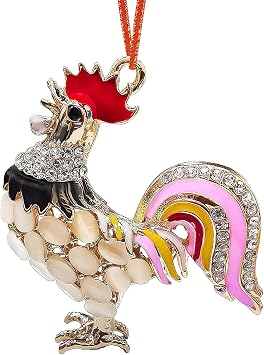 Chicken Christmas Ornaments Metal Chicken Ornaments for Christmas Tree Decor Rooster Hanging Ornaments Cute Hanging for Xmas Decor Keepsake Gift for Women Kids Girls Chicken Lovers