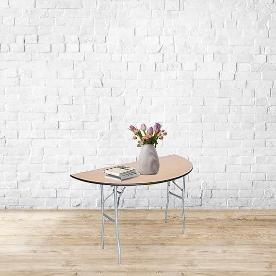 EventStable Titan Series 60in Half-Round Wood Folding Table, Steel Legs