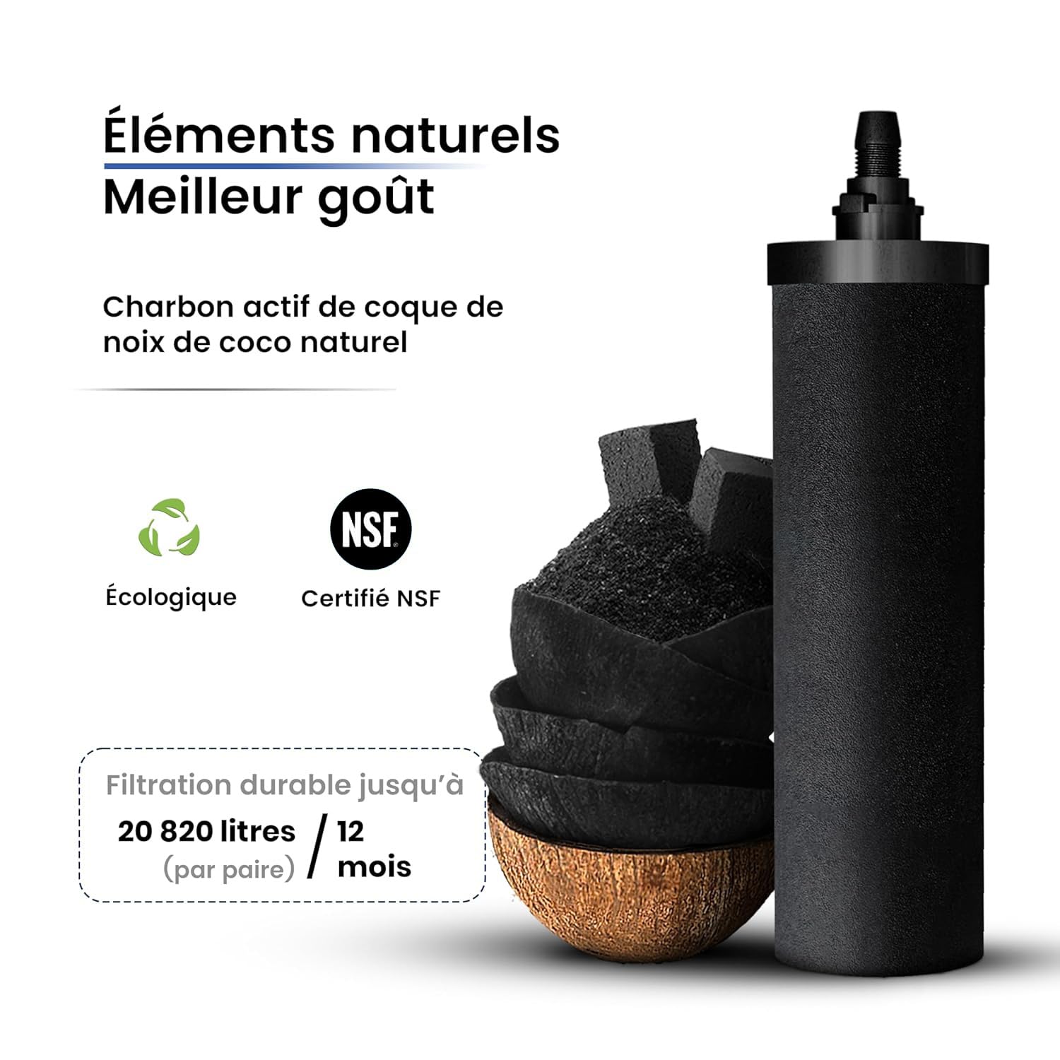 Phoenix Gravity - 6 litres certifié NSF/ANSI 42 et 372 système de filtration d’eau sur comptoir en acier inoxydable avec 2 cartouches Smart Carbon (noir), Free acier inoxydable Tap