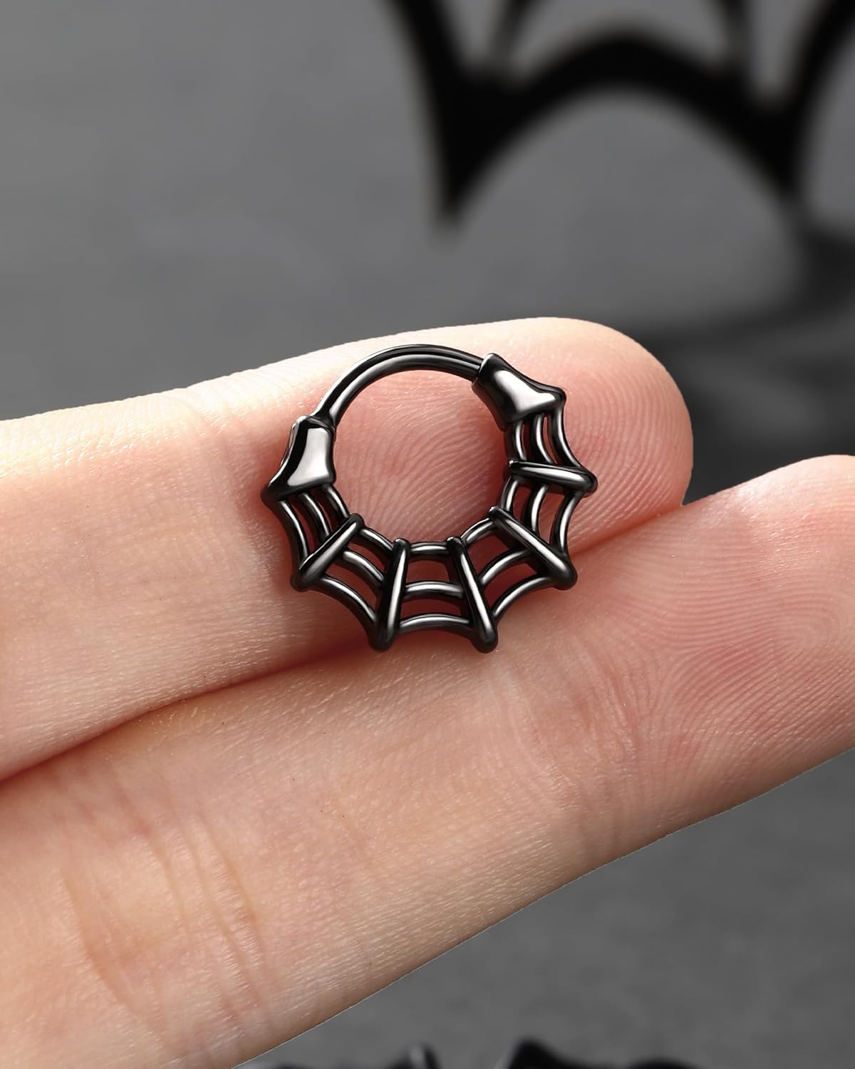 COCHARM 16G Septum Ring Spider Web Halloween Septum Nose Rings Silver Black Daith Earrings for Women 316L Stainless Steel Daith Piercing Jewelry - Image 7