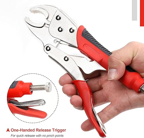 Miniatura 4 de FASTPRO Juego de 4 alicates de bloqueo con agarre resistente, mandíbula curva de 5, 7 y 10 pulgadas, alicates de bloqueo de nariz larga de 6-12