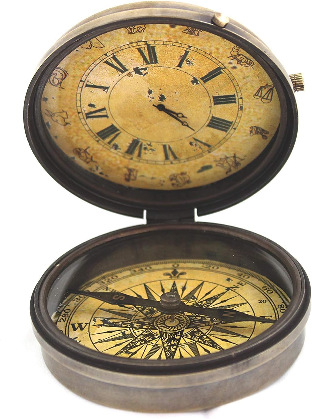 OCEAN REPLICAS Antique Style Retro Inspired Vintage Table Fully Functional Clock Compass Decor.