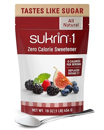 SUKRIN 1 All Natural 11 Sugar Free Sugar Substitute Blend of Stevia and Granulated Erythritol Sweetener, Zero Calorie Sweetener for Gluten Free, Low Carb, Vegan Keto Friendly, Baking, Non GMO 1LB