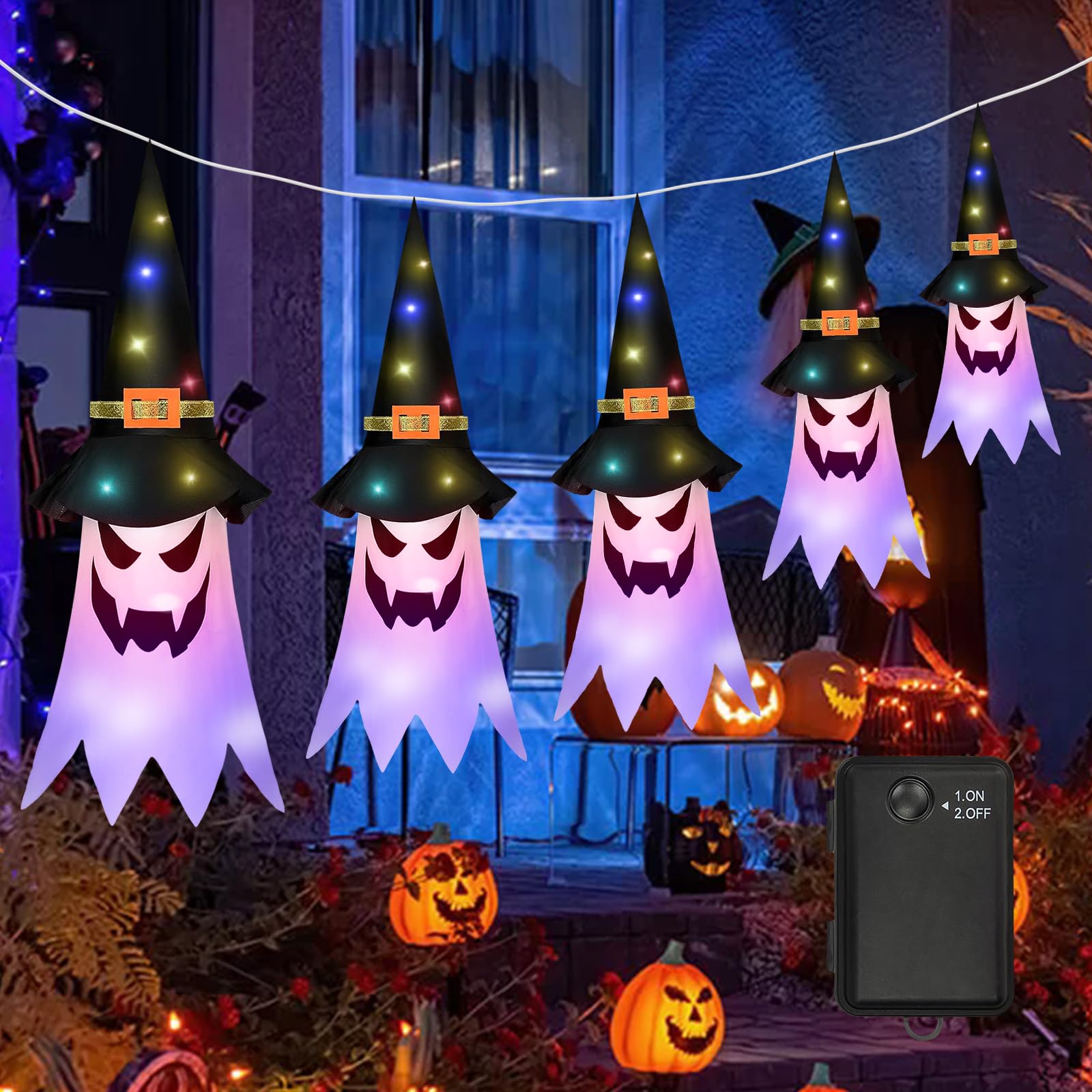 Halloween-Deko: 2 Leuchtende Geisterhüte Mit LED-Lichterkette – Für Garten, Terrasse & Party