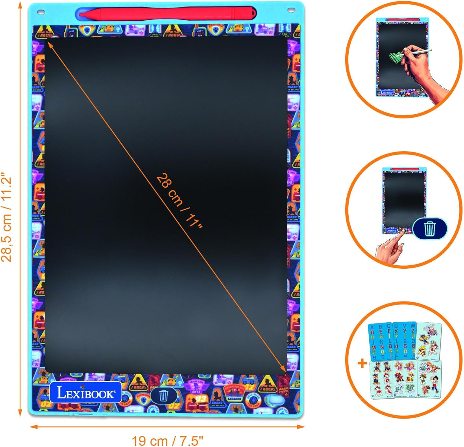 LEXiBOOK, Paw Patrol Magic Slate, Art and Craft Toy for Girls and Boys, A4 Size with Multicolored Drawings, Blue/red, CRT10PA