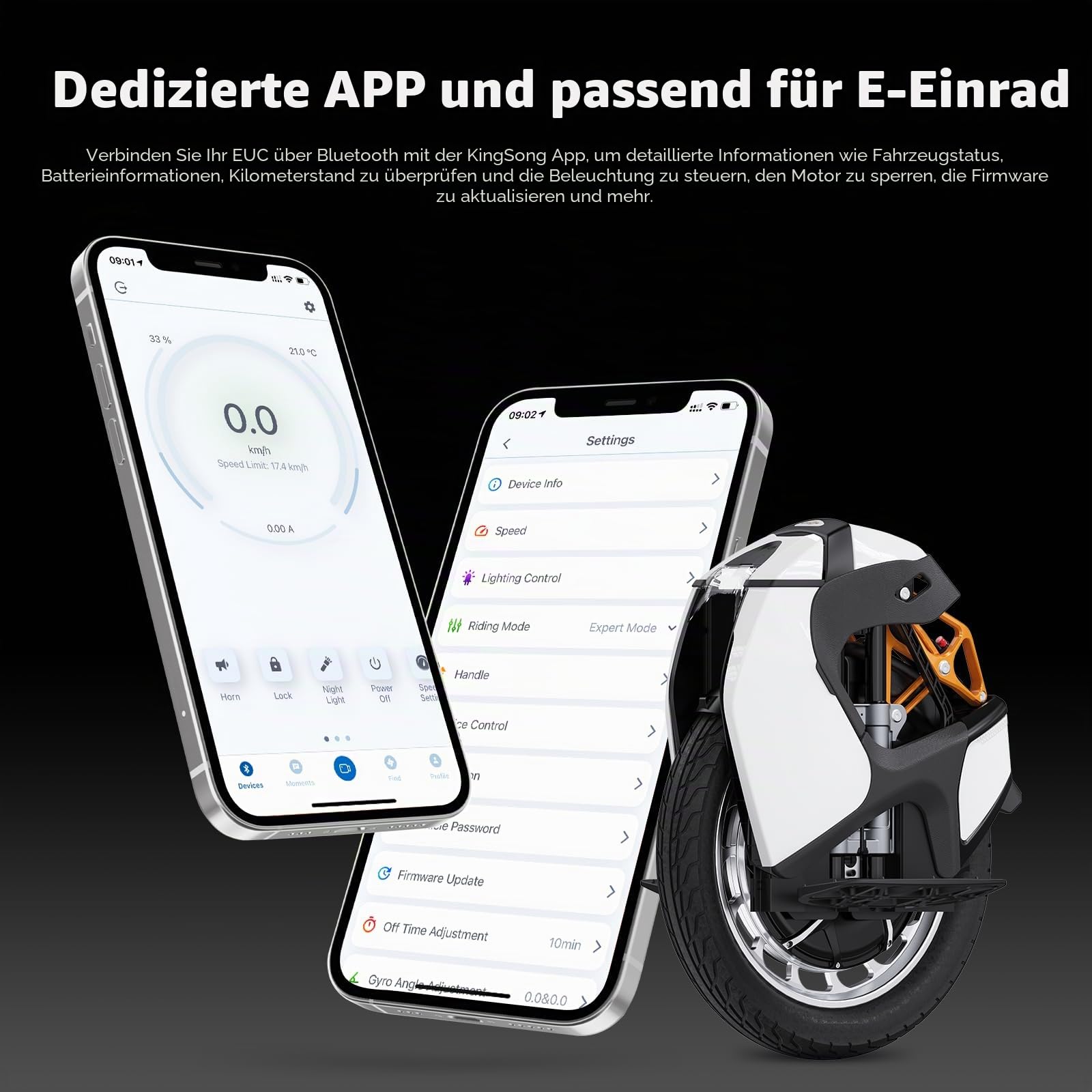 KINGSONG Elektrisch Einrad S18 Pro + White 1110Wh, Motor 2200W, Reichweite bis zu 80km, Begrenzte Geschwindigkeit 25km/h, Reifen 18",