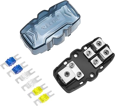 RECOIL ZMFH12 2-Way Mini-ANL Fused Distribution Block Power | 1 X 0/2/4 Gauge In & 2 X 4/8 Gauge Out with 60A, 80A, 100A Fuses