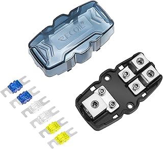 RECOIL ZMFH12 2-Way Mini-ANL Fused Distribution Block, 1 X 0/2/4 Gauge in & 2 X 4/8 Gauge Out, Fused Distribution Block with 60A, 80A, 100A Fuses
