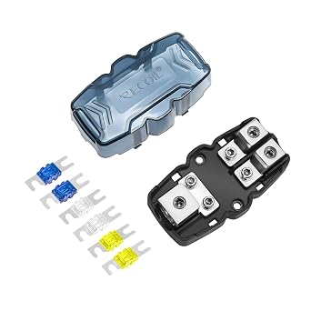RECOIL ZMFH12 2-Way Mini-ANL Fused Distribution Block, 1 X 0/2/4 Gauge in & 2 X 4/8 Gauge Out, Fused Distribution Block with 60A, 80A, 100A Fuses