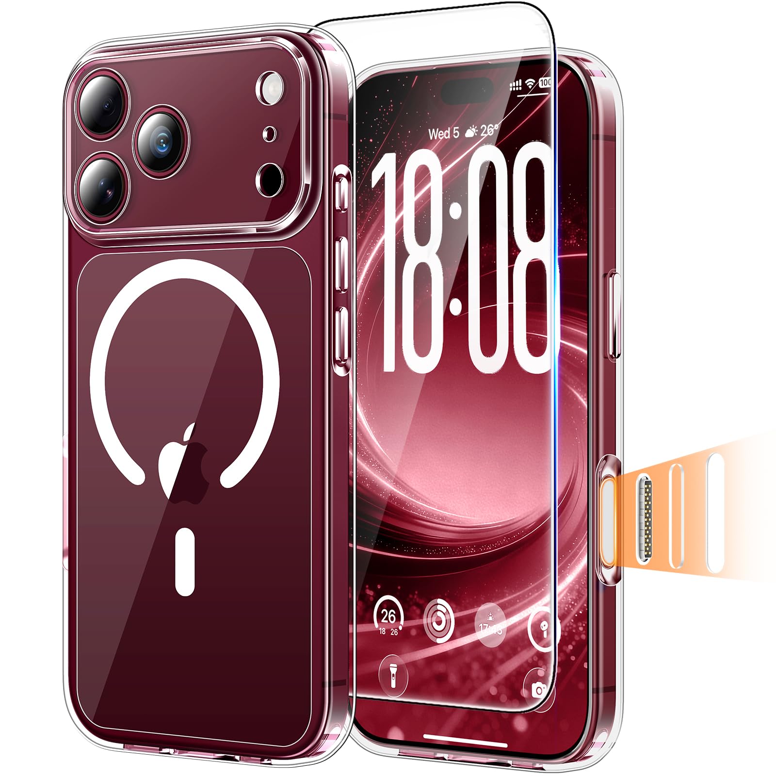 TAURI für iPhone 18 Pro Hülle 6,3" mit Schutzfolie -Durchsichtig