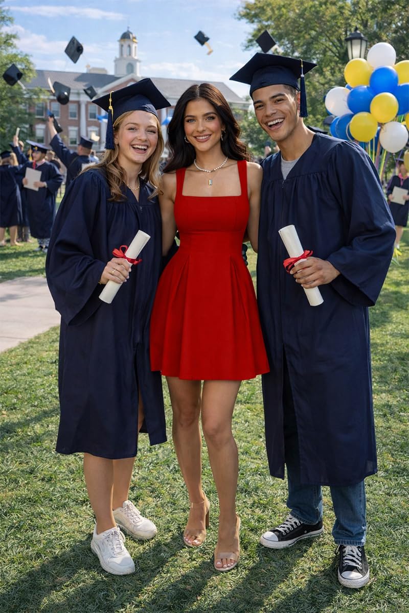 YMDUCH Women's Sexy Sleeveless Square Neck Adjustable Straps Bow Tie A-line Mini Party Club Dress - Image 5