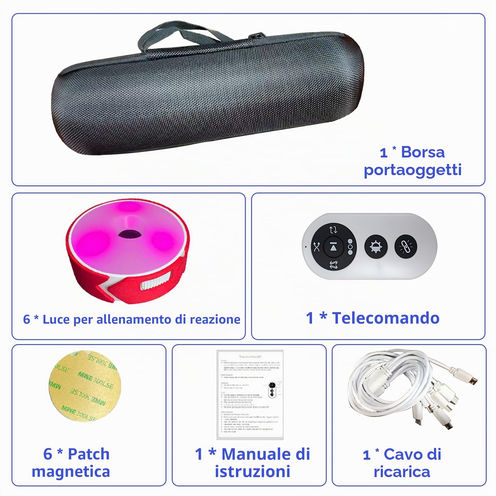 Luci di Allenamento di Reazione 4 Colori Set Lampade Allenamento Agile 4 Modalità Controllo Remoto Ricarica USB