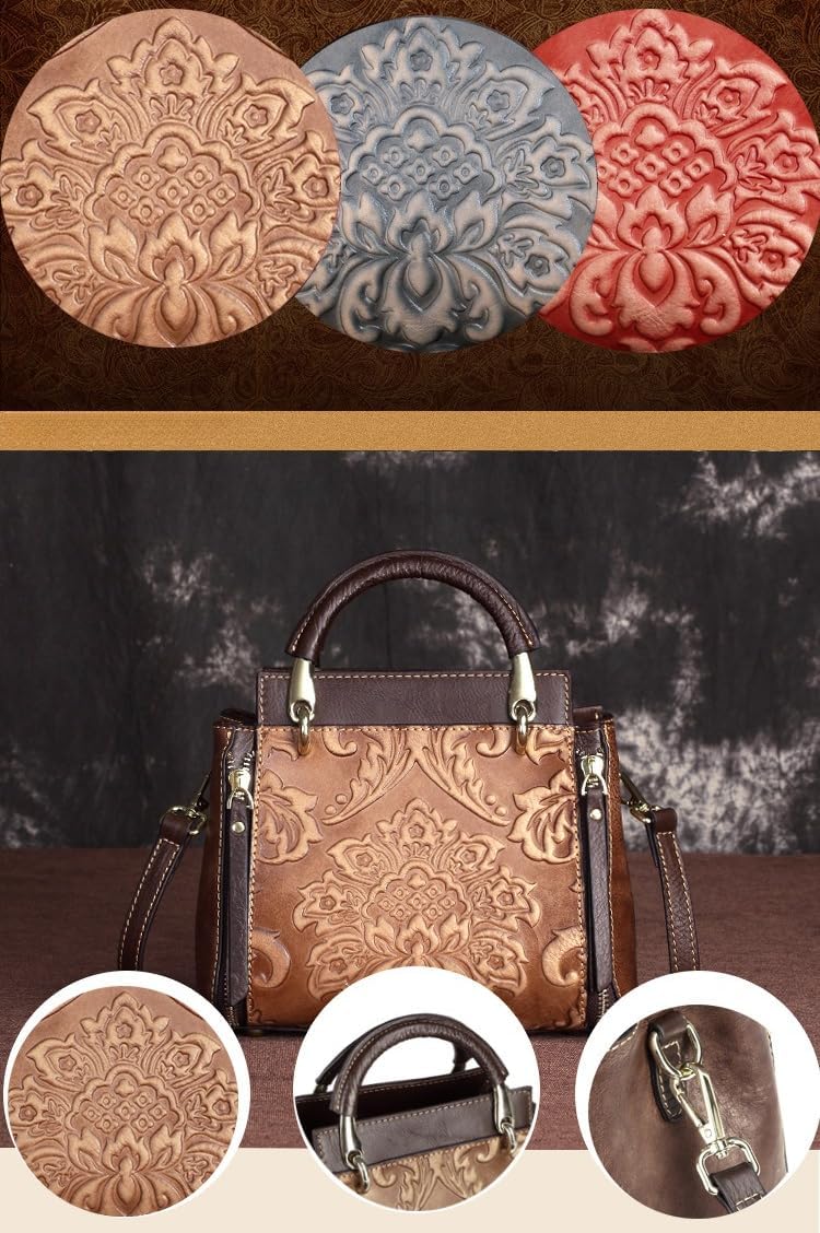 Women's Vintage Genuine Leather Crossbody Bag with Top Handle Tote Satchel Purse for Daily Use