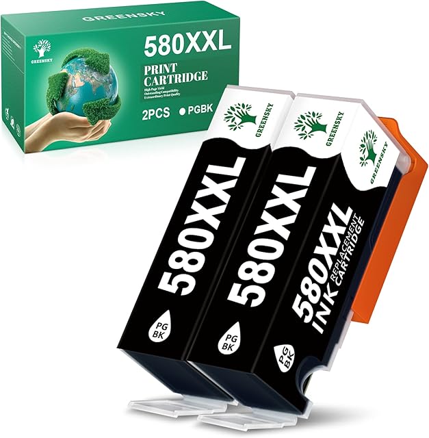 GREENSKY Canon CLI-581XXL PGI-580XXL PGBK Black Ink Compatible for Canon 580 581 PGBK Ink Cartridges for Canon Pixma TS6350 TS705 TS8350 TS6150 TS6250 TS6151 TS8250 TS8151 TS8150 TS9550 (2 x 580 PGBK)