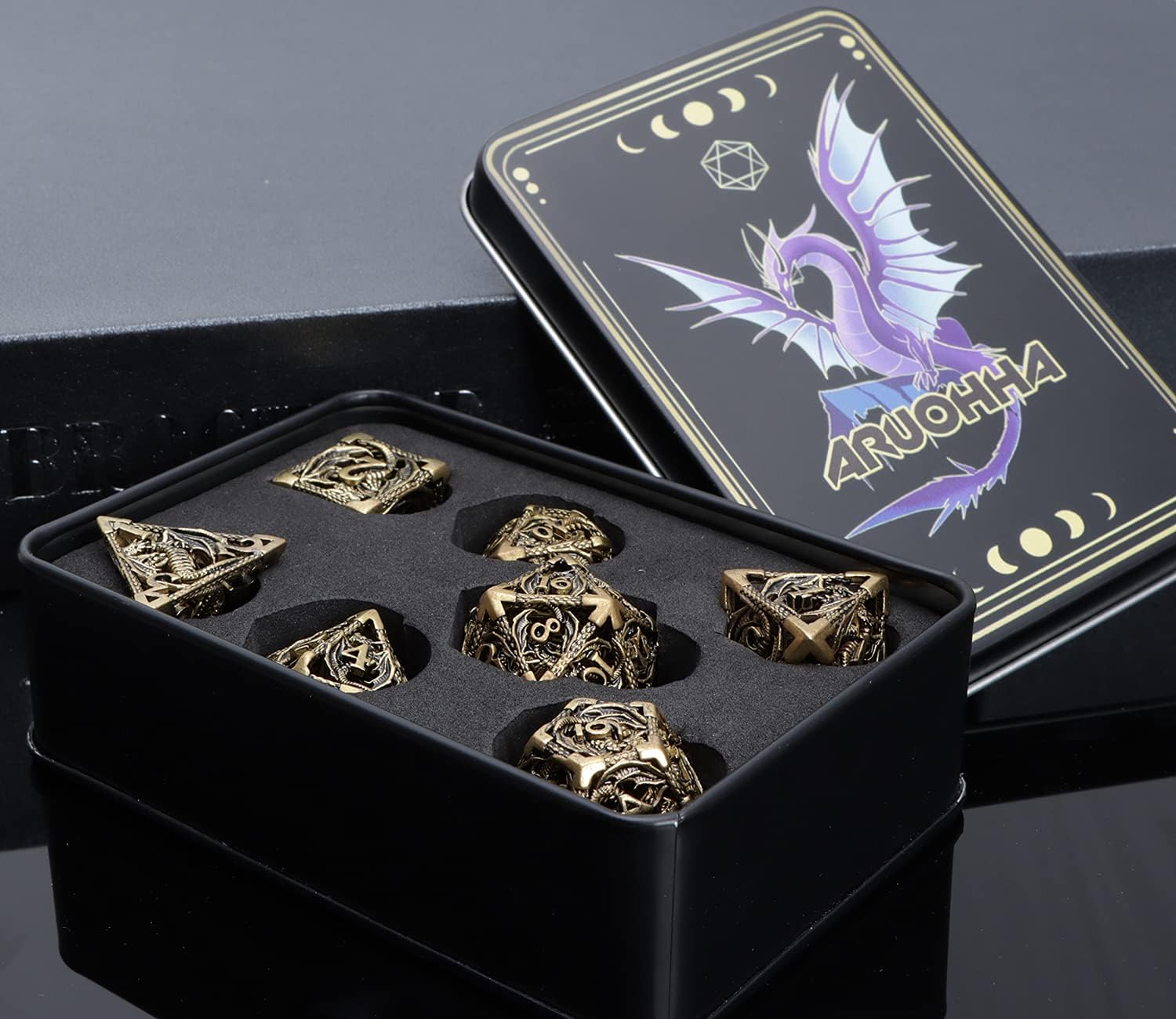 Dungeon and Dragon Dice ARUOHHA DND Metal Dice Set D&D Dice for Pathfinder 6 Sided dice Role Playing Dice with Gift Box Hollow Polyhedral Dice D and D Dice Set D20 D12 D10 D8 D6 D4