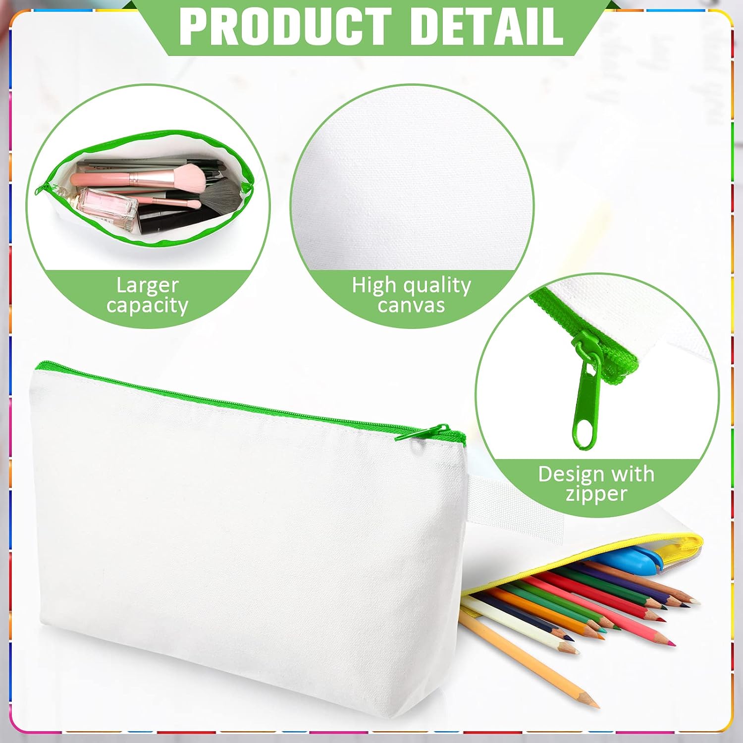 Saintrygo 30 Pieces Blank DIY Craft Canvas Pencil Case - Makeup Pouch Bags in Bulk, Travel Toiletry Canvas Cosmetic Zipper Pouch for Storage(9.84 x 5.11 x 1.96 Inches)