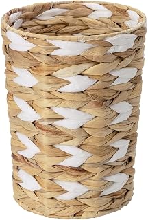 StorageWorks Wicker Waste Basket, Small Trash Can, Rattan Trash Basket with Handwoven Water Hyacinth and Paper Rope, Wicker Garbage Can for Bathroom, Bedroom, 1 Pack