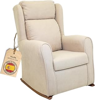 Mecedora Lactancia Modelo Ana con Respaldo y Asiento Desenfundable para Dormitorio, Salón, etc | Butacas de Salon de Fibra de Silicona (Beige)