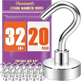 Neosmuk Magnetic Hooks, Cruise Ship Essentials, 32lb+ Heavy Duty Magnetic Hooks for Cruise Cabins, Refrigerator, Grill, Hanging, and Travel | Extra Strong Must-Haves Magnet Hook,Silver Pack of 20