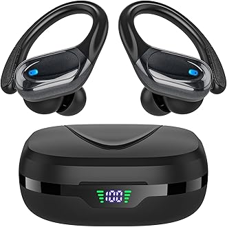 Wireless Earbuds Bluetooth Headphones 80hrs Playback Ear Buds Power Display with Noise Canceling Mic Headsets for Sports/Workout/Running Black