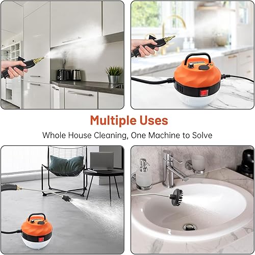 Miniatura 5 de Limpiador a vapor, limpiador de vapor de alta presión de 2500 W para el hogar, vapor para limpieza con 3 cabezales de cepillo, 2 arandelas y varilla