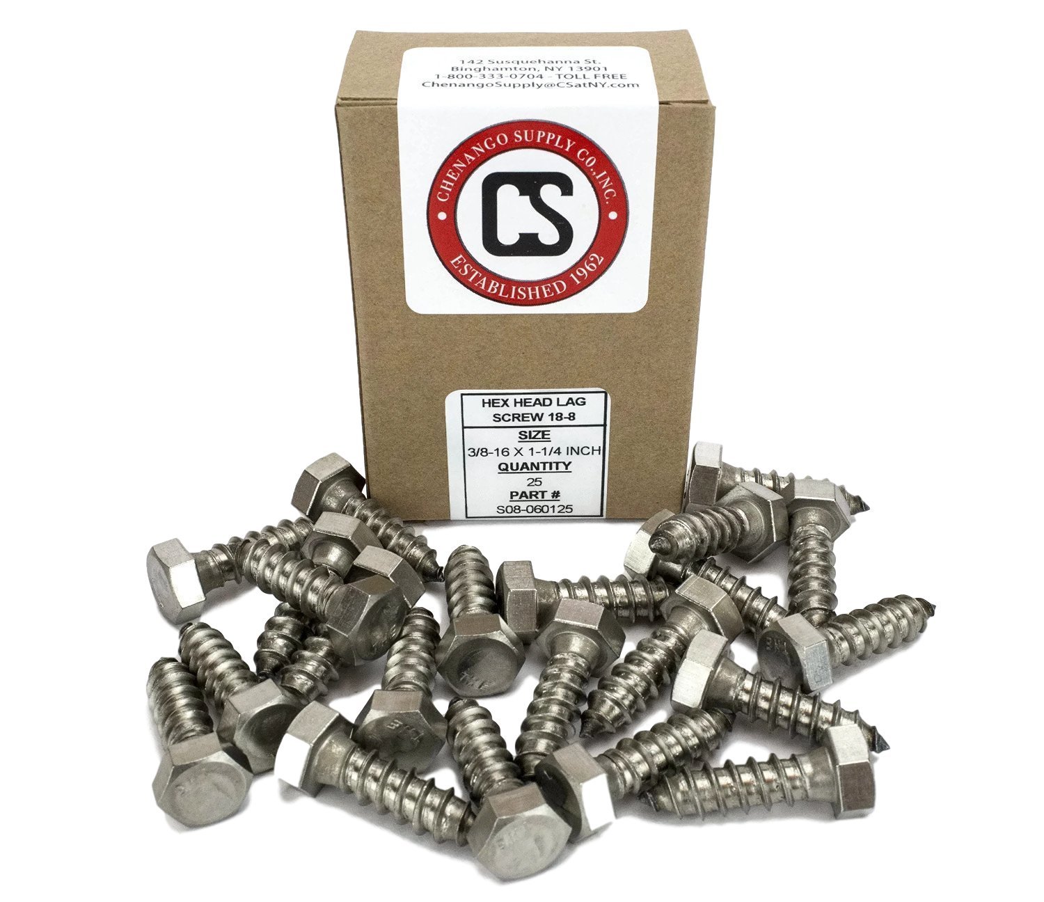 Stainless 3/8 x 3 Hex Lag Screw (1" to 5" Lengths Available in Listing), 18-8 Stainless Steel, 25 Pieces (3/8 x 3)