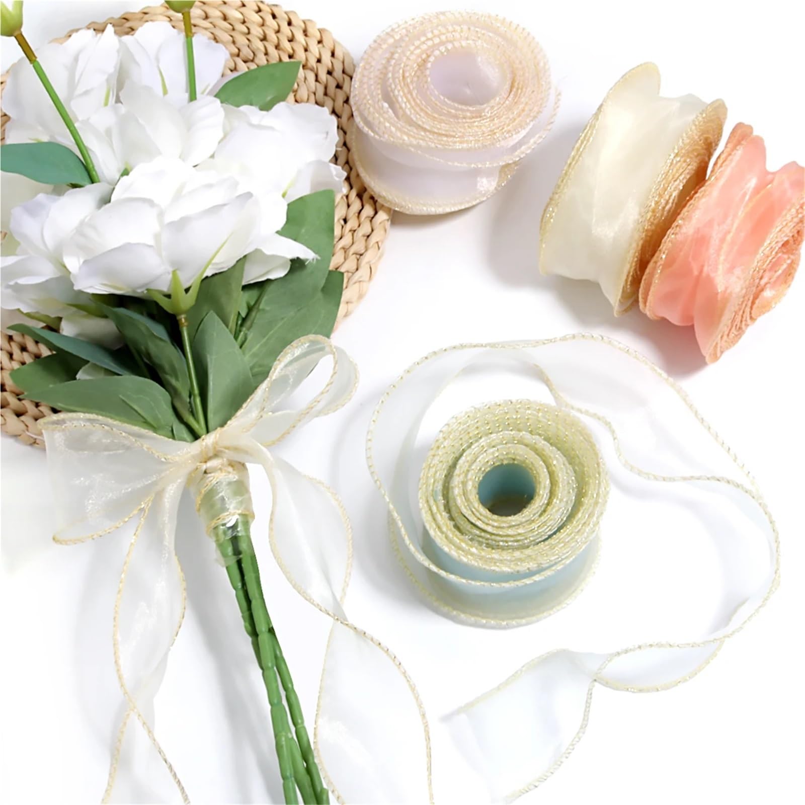 Chiffonband 5 Yards/Packung Fischschwanz-Garnband Chiffon gewellte Bänder for DIY-Blumenstraußverpackungen Hochzeitsfeier-Dekorationszubehör Bouquet da Sposa(Color03)