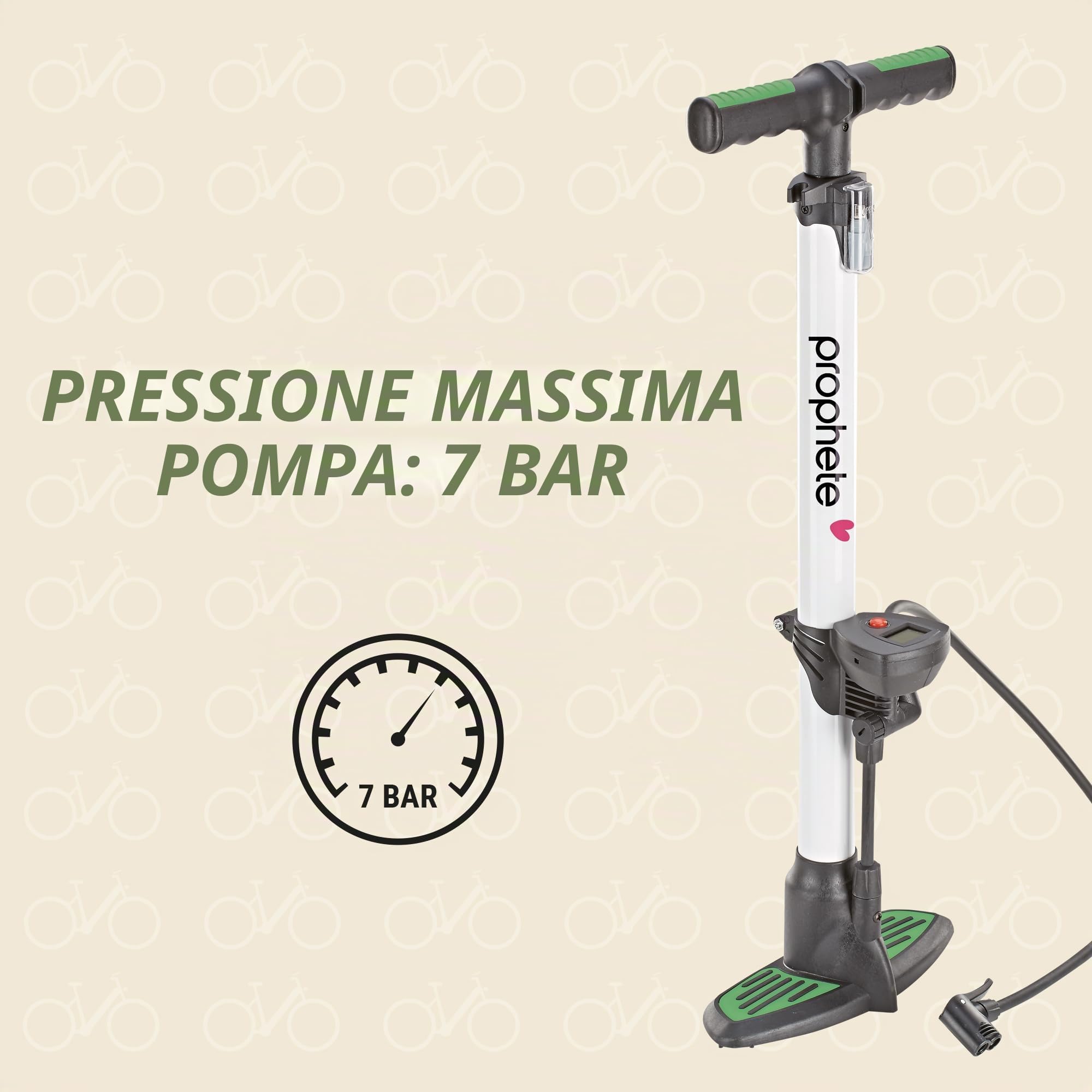 Prophete Hochleistungs-Alu-Standluftpumpe mit Digitalmanometer, Pompa ad Aria per Bicicletta. Unisex-Adulto, Argento/Nero, M