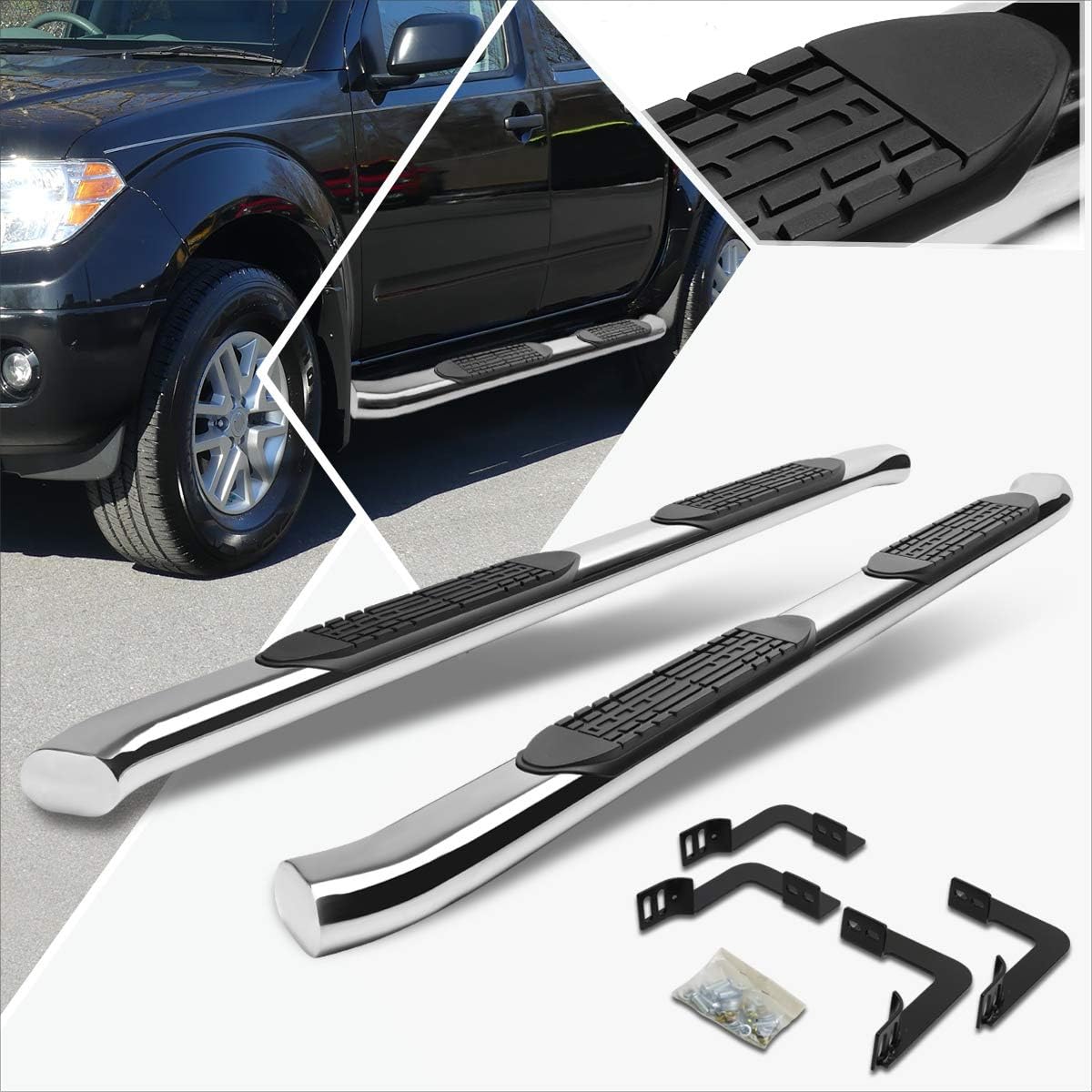 (2Pcs) 4 Inch Chrome Stainless Oval Curved Nerf Step Bars Side Steps Compatible with Frontier/Equator Crew Cab 05-20