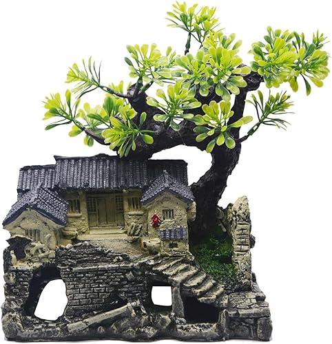 Miniatura 1 de Saim Acuario Classica Decoración de paisaje chino para patio, accesorios de pecera, casa de campo asiática con plantas, adorno de acuario